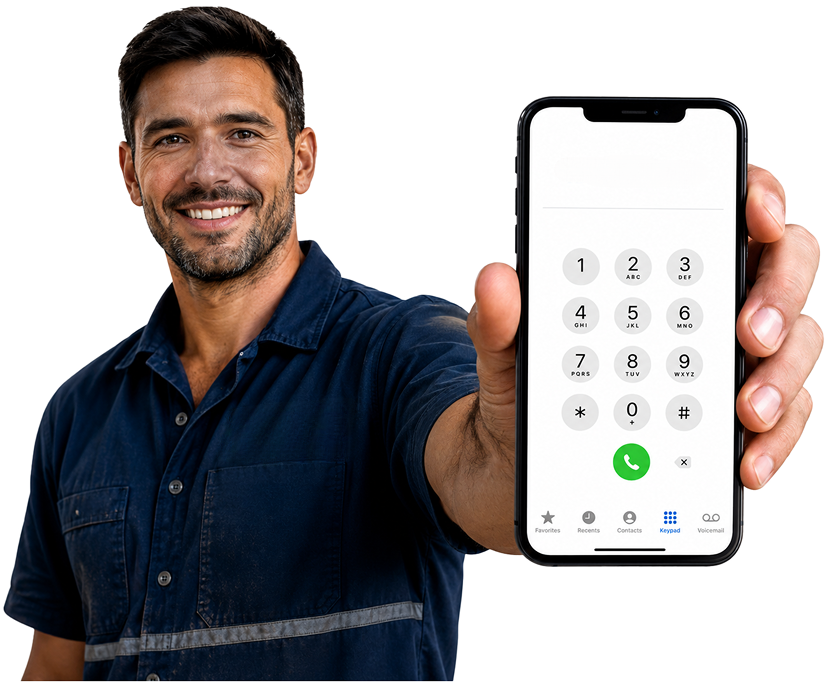 Mosman Blocked Drains plumber holding a phone — call 1300 261 965