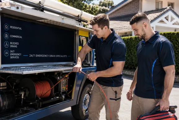 Plumbers clearing a blocked drain in Mosman