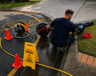 Plumber checking a blocked drain on a Mosman job